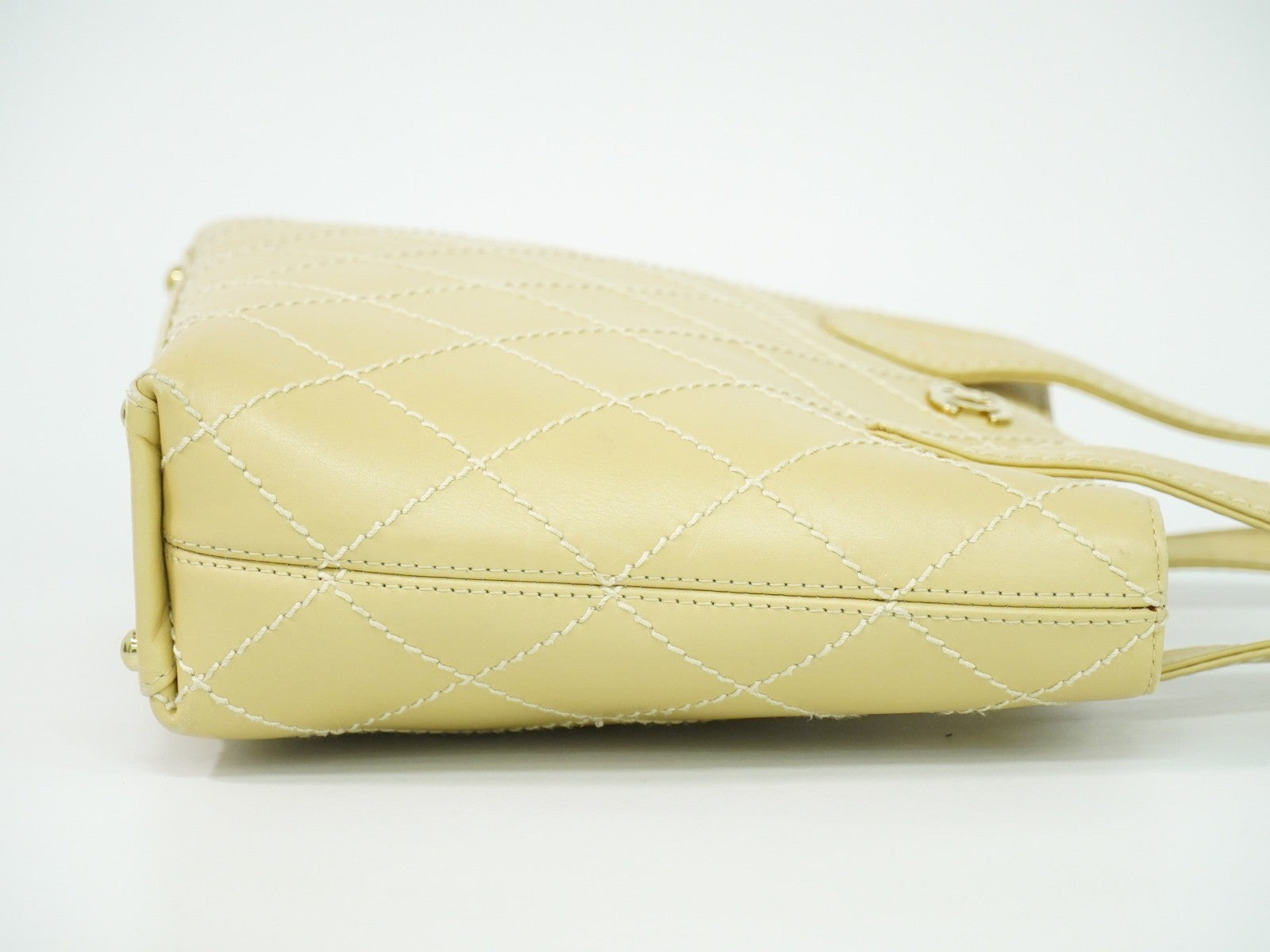 Chanel Surpique Tote Quilted Leather, BEIGE, LEATHER, Handbag