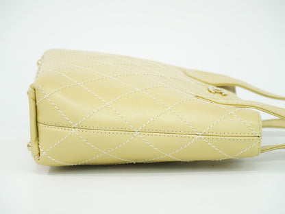 Chanel Surpique Tote Quilted Leather, BEIGE, LEATHER, Handbag