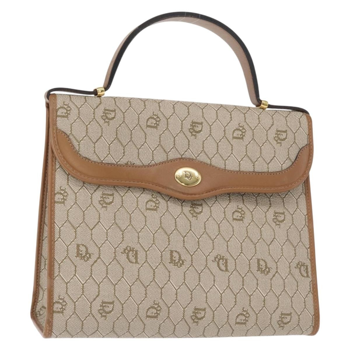 Christian Dior Vintage Honeycomb Handbag Canvas Leather, BEIGE, CANVAS, Handbag