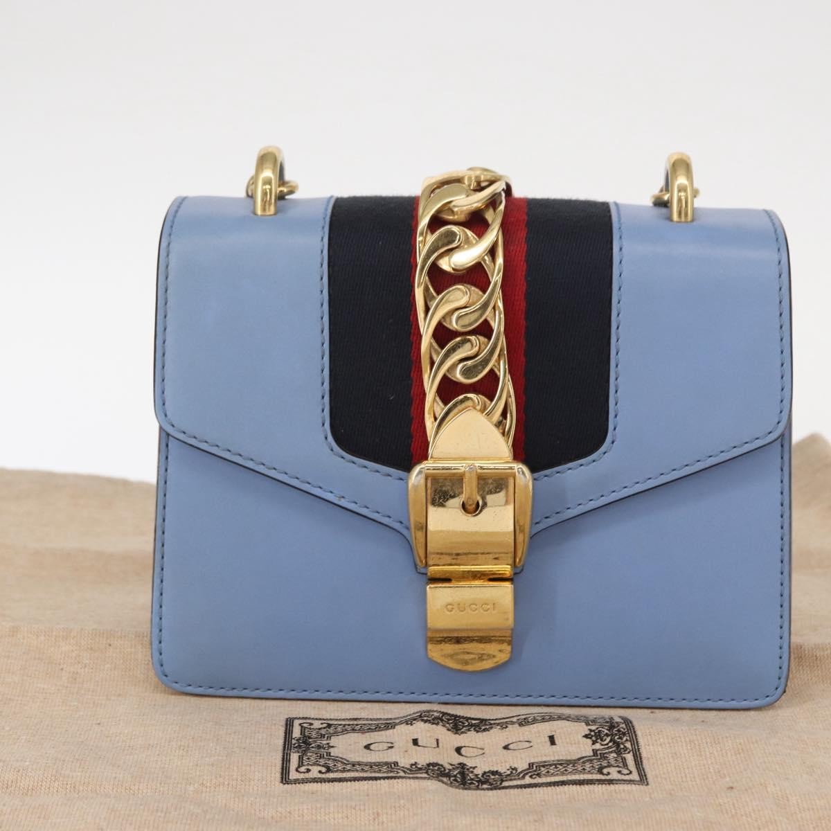 Gucci Sylvie Chain Shoulder Bag Leather, BLUE, LEATHER, Shoulder bag