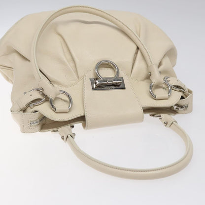 Salvatore Ferragamo Gancini Shoulder Bag Leather, WHITE, LEATHER, Shoulder bag