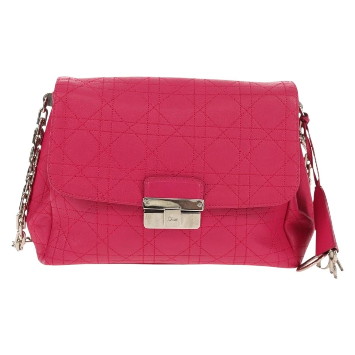 Christian Dior Long Chain Miss Dior Bag Cannage Quilt Lambskin, PINK, LEATHER, Shoulder bag