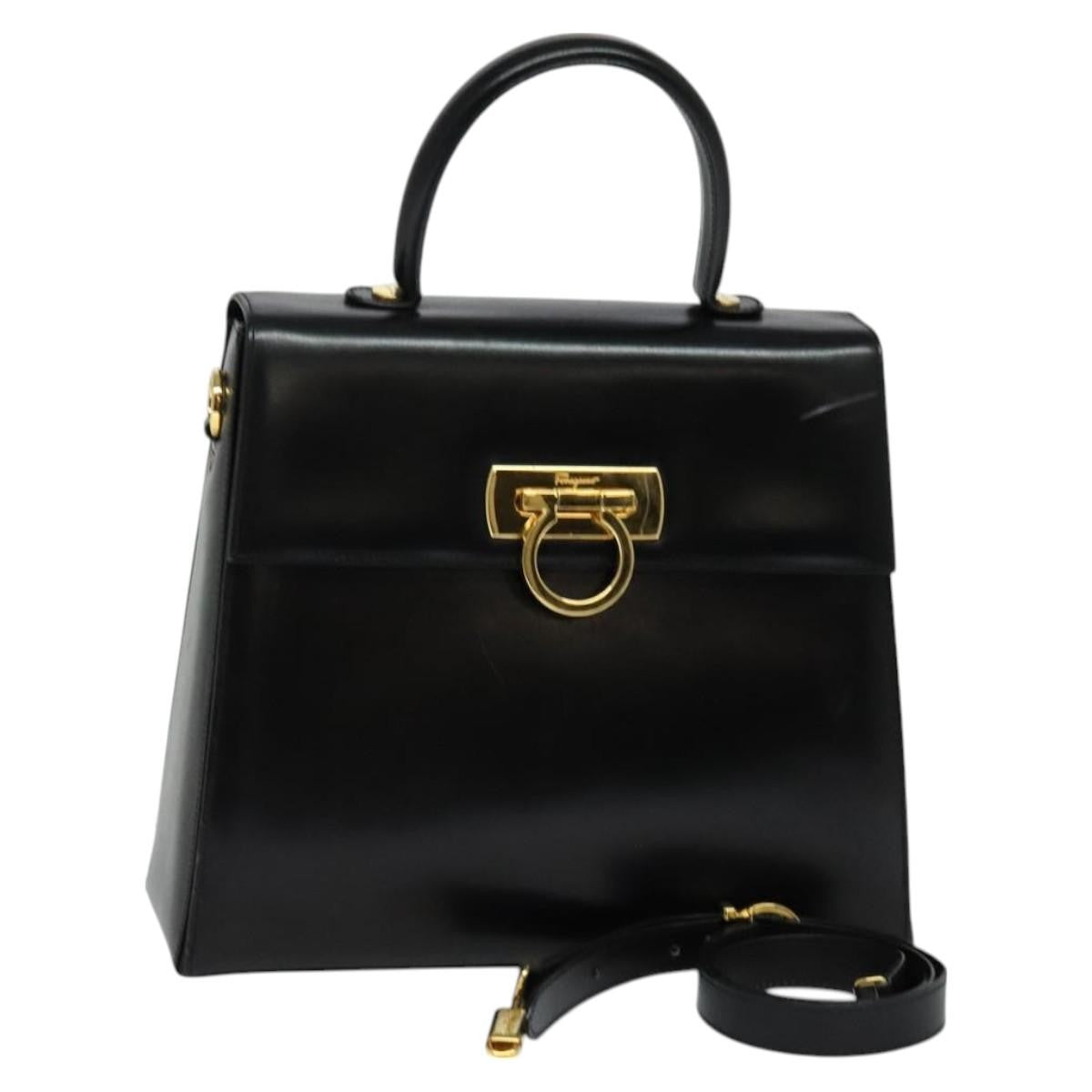 Salvatore Ferragamo Gancini Convertible Top Handle Bag Leather, BLACK, LEATHER, Handbag
