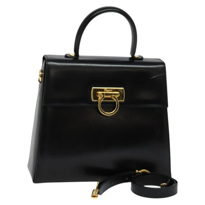 Salvatore Ferragamo Gancini Convertible Top Handle Bag Leather, BLACK, LEATHER, Handbag