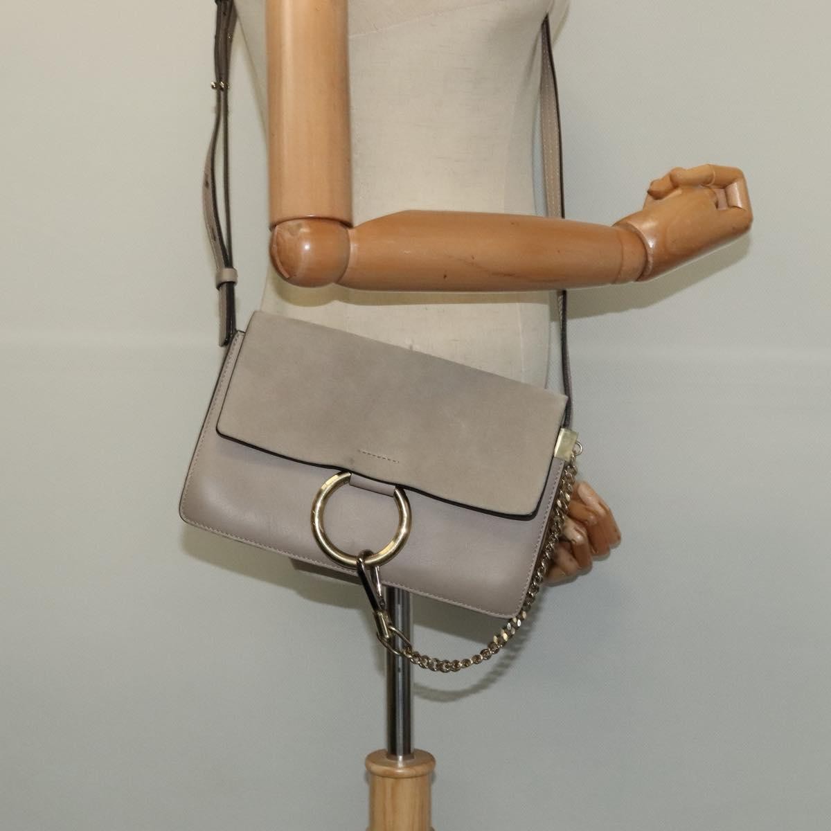 Chloe Faye Shoulder Bag Leather and Suede, GRAY, LEATHER, Shoulder bag