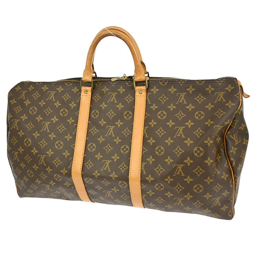Louis Vuitton Keepall Bag Monogram Canvas, BROWN, CANVAS, LEATHER, Travel bag