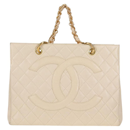 Chanel Vintage Grand Shopping Tote Quilted Calfskin, GOLD, LEATHER, Tote bag