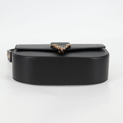 Versace Virtus Flap Messenger Bag Leather, BLACK, LEATHER, Crossbody bag