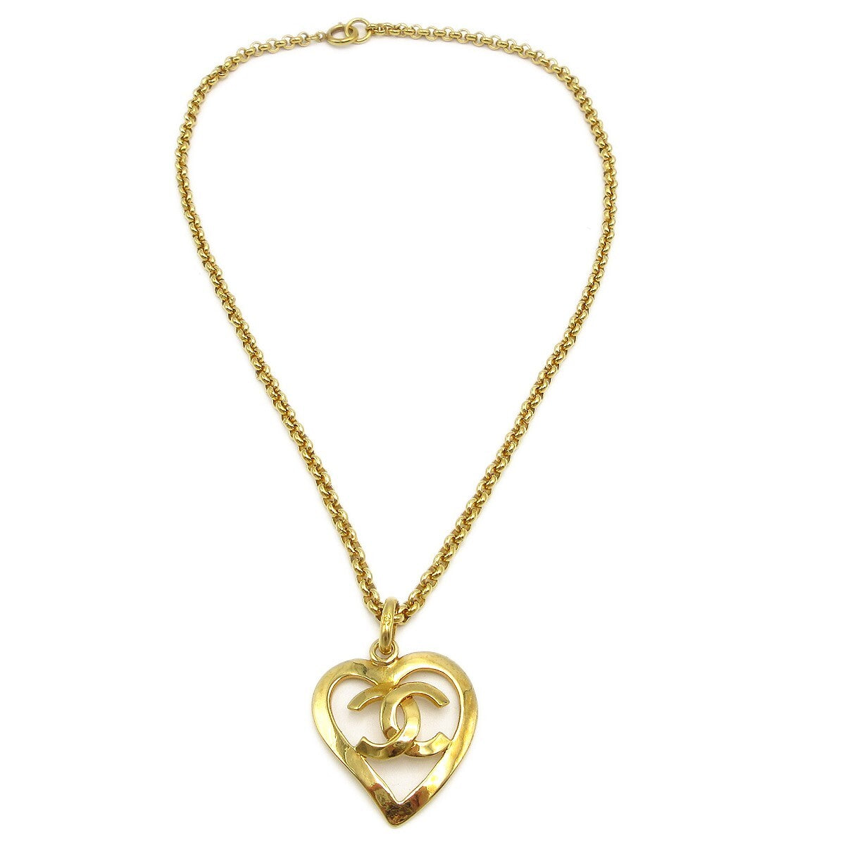 Chanel CC Heart Pendant Necklace Metal, GOLD, GOLD_PLATED, Necklace