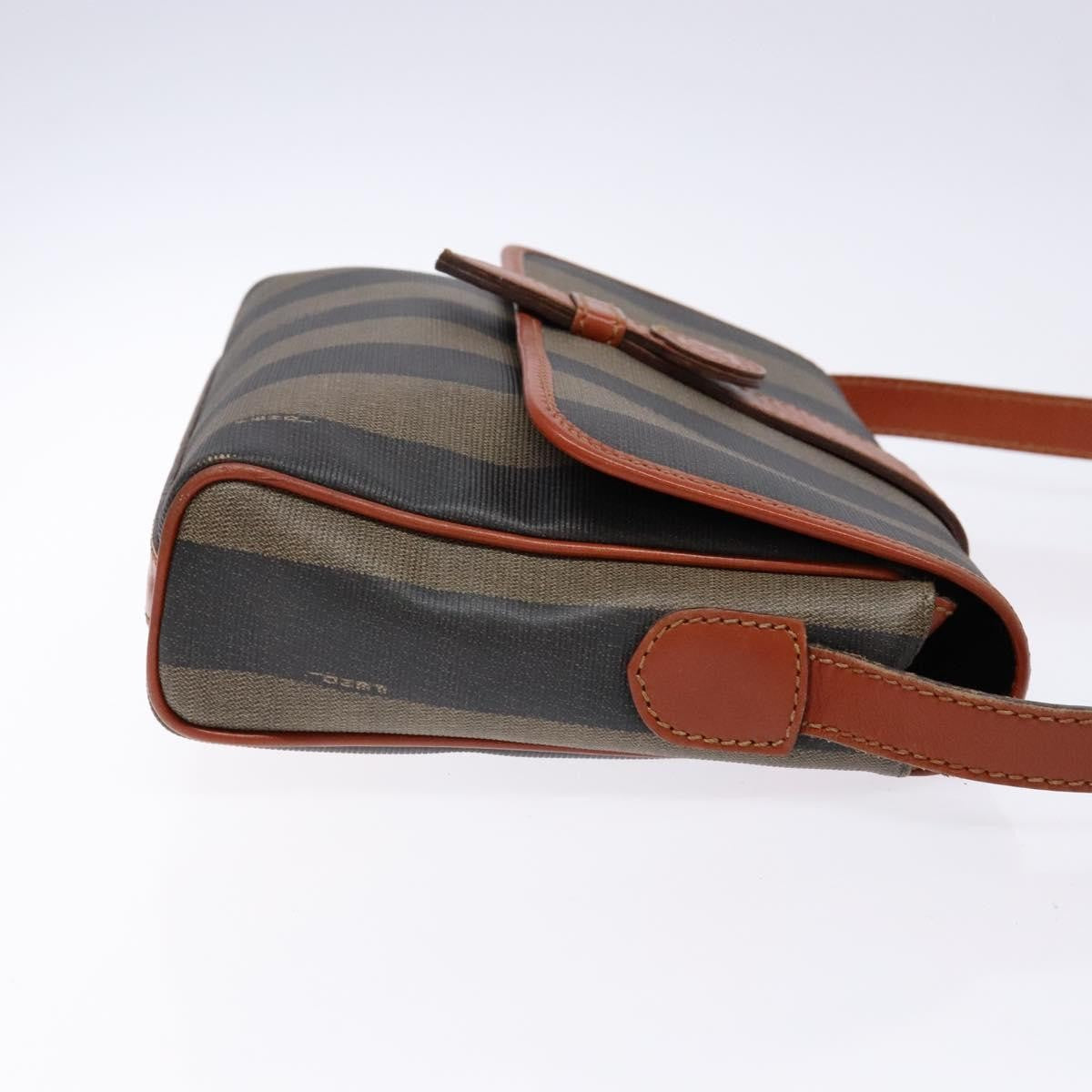 Fendi Vintage Pequin Flap Messenger Bag Coated Canvas, BROWN, CANVAS, Shoulder bag