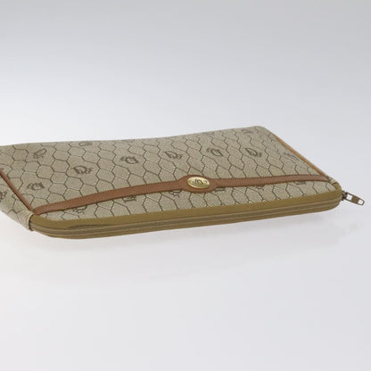 Christian Dior Vintage Honeycomb Zip Pouch Coated Canvas, BEIGE, CANVAS, Clutche & pouche