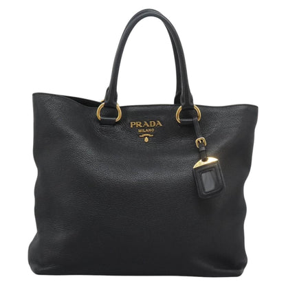 Prada Shopping Tote Vitello Daino, BLACK, LEATHER, Tote bag