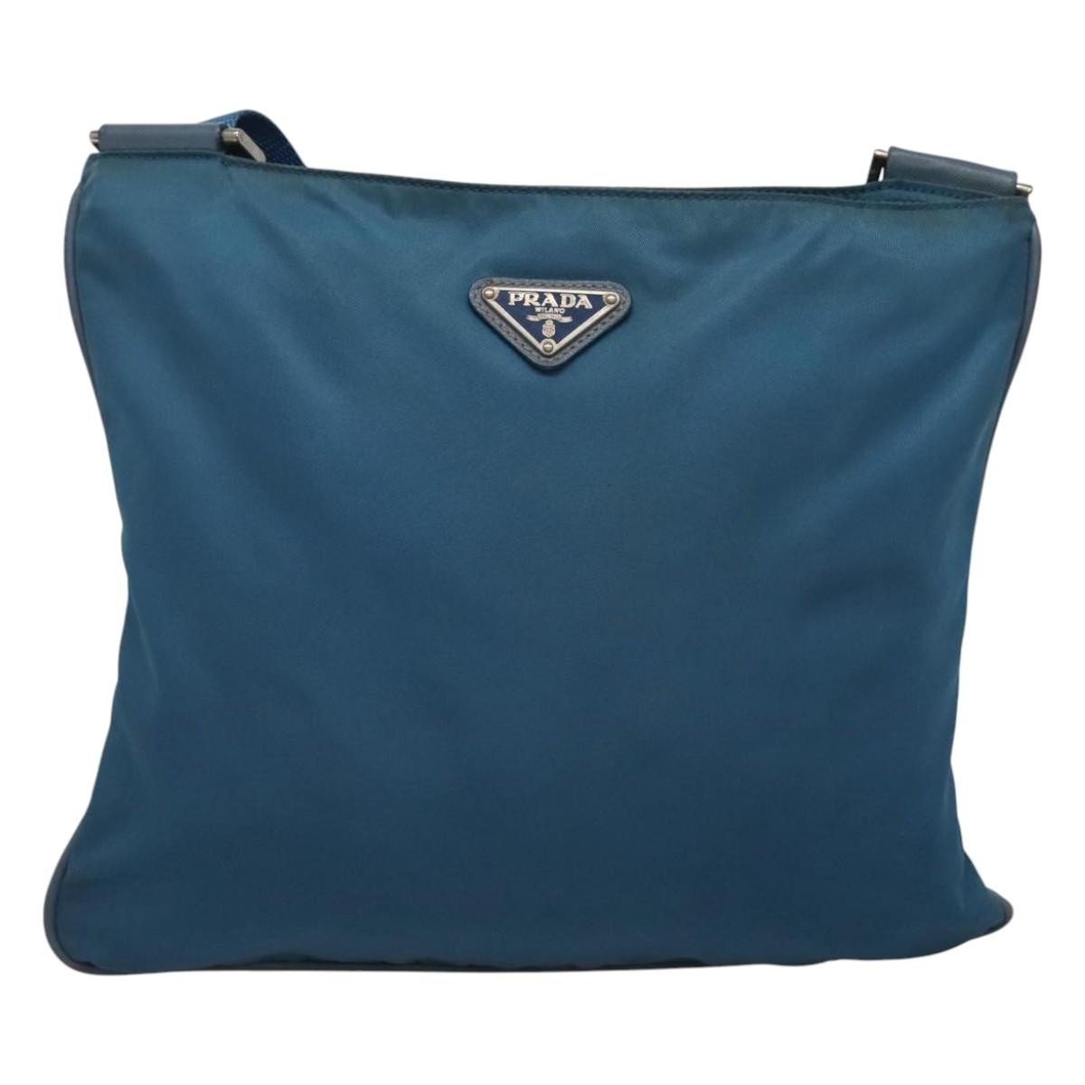 Prada Flat Messenger Bag Tessuto, BLUE, NYLON, Shoulder bag
