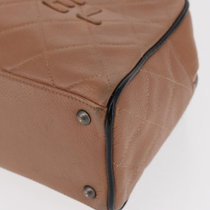 Chanel Embossed Logo Bowler Bag Quilted Caviar, BEIGE, LEATHER, Handbag