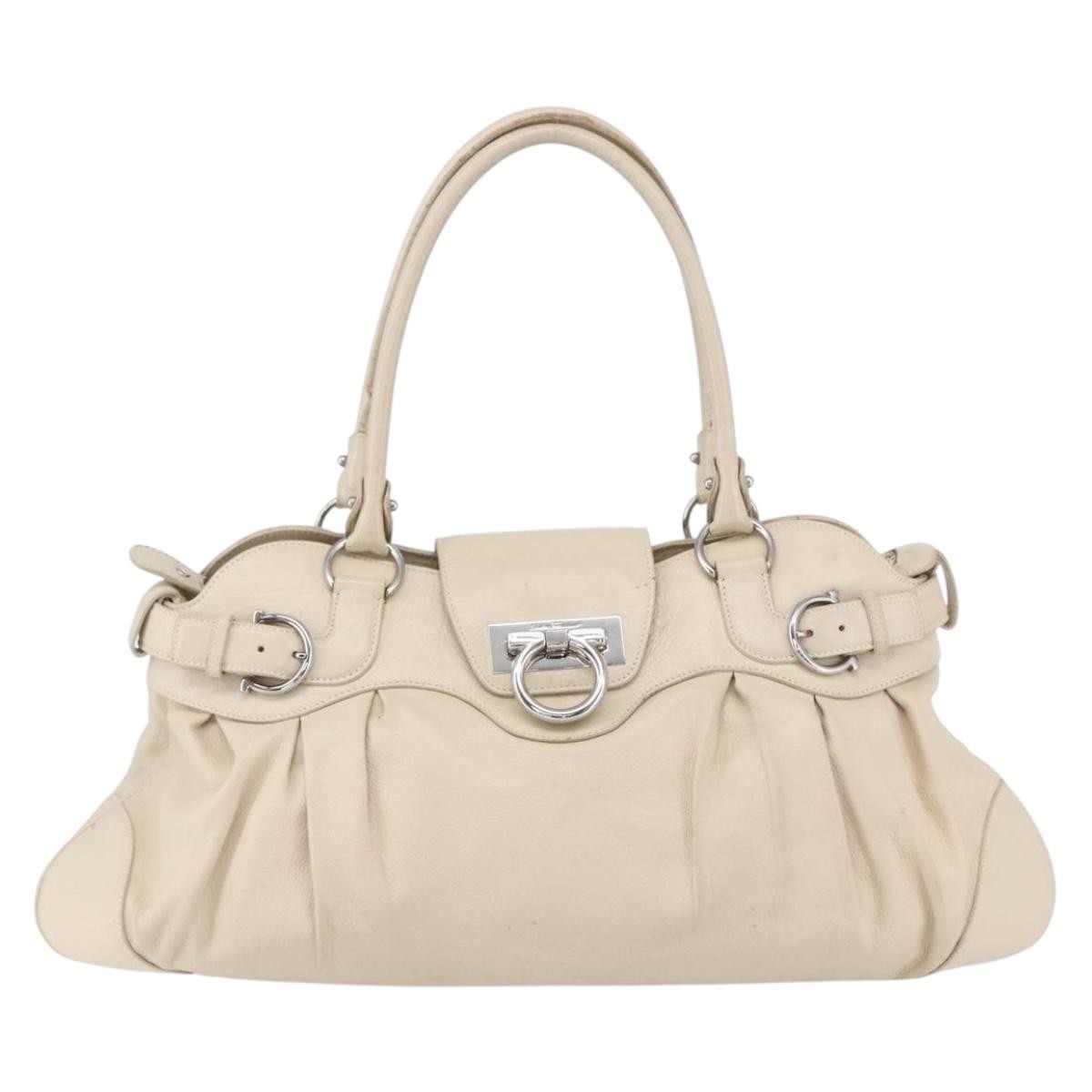 Salvatore Ferragamo Gancini handbag Leather, BEIGE, LEATHER, Handbag