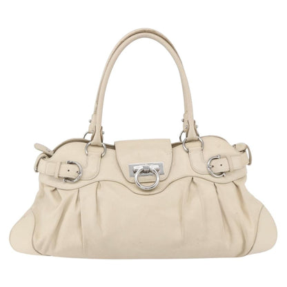 Salvatore Ferragamo Gancini handbag Leather, BEIGE, LEATHER, Handbag
