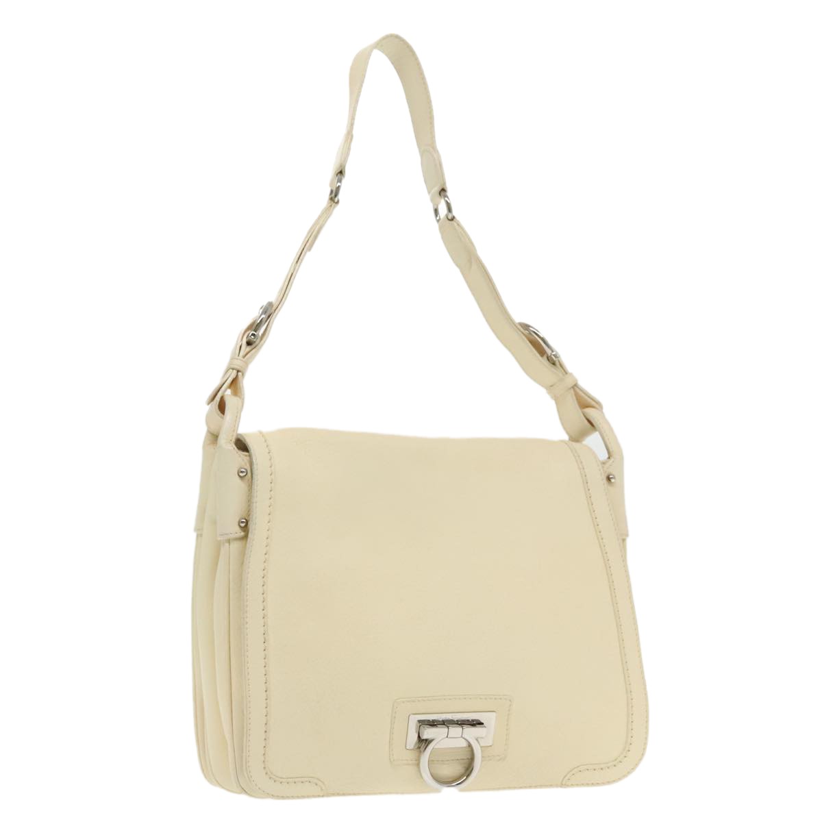 Salvatore Ferragamo Gancini Shoulder Bag Leather, BEIGE, LEATHER, Shoulder bag