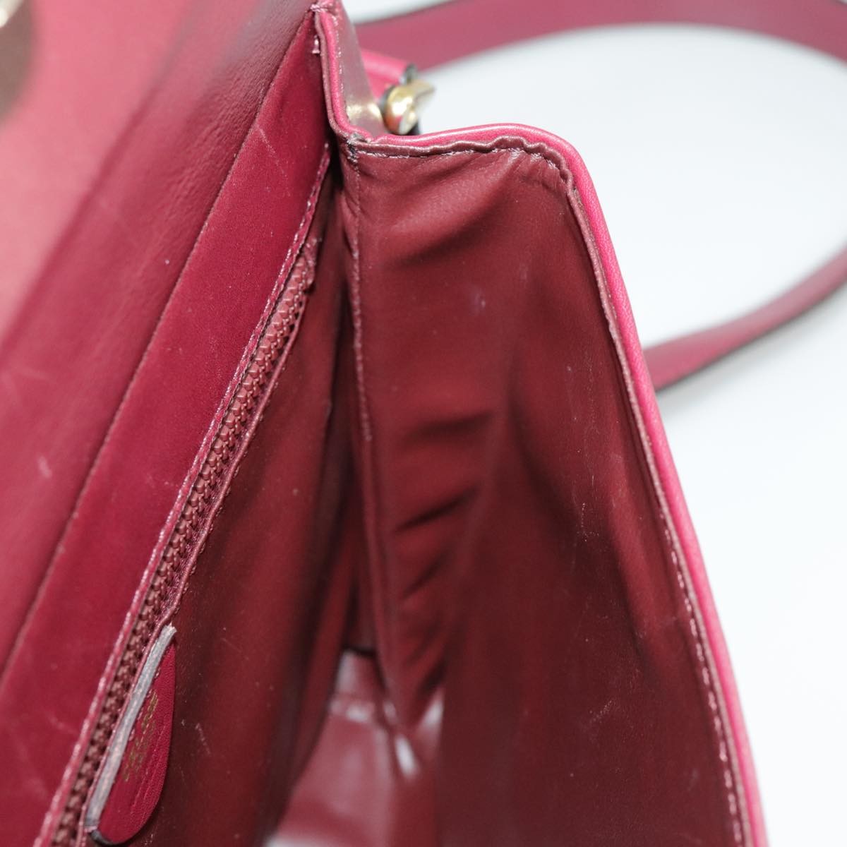 Celine Circle logo Leather, BURGUNDY, LEATHER, Shoulder bag