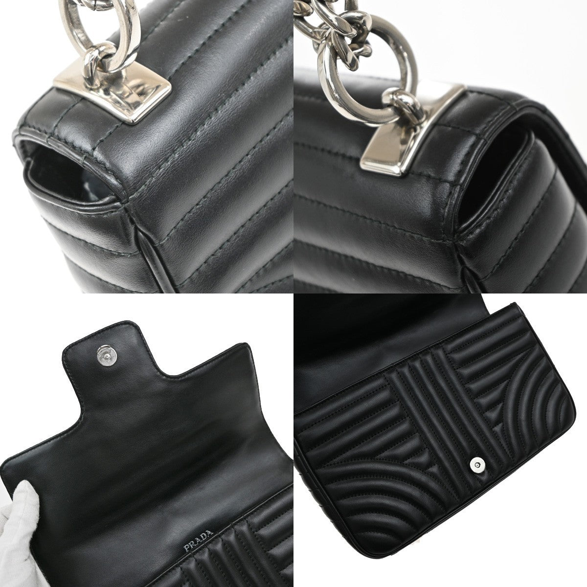 Prada Chain Flap Shoulder Bag Diagramme Quilted Leather, BLACK, LEATHER, Shoulder bag