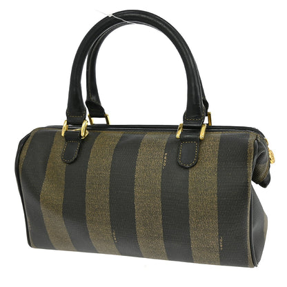 Fendi Vintage Pequin Convertible Boston Bag Coated Canvas, BROWN, CANVAS, Handbag