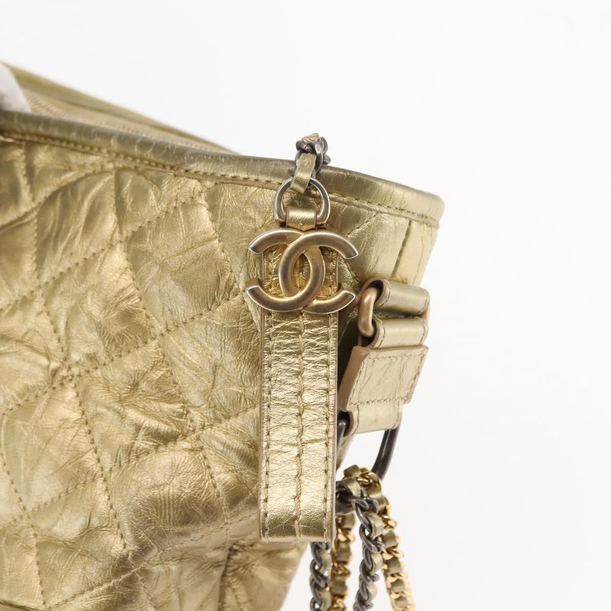 Chanel Gabrielle Hobo Quilted Metallic Aged Calfskin, GOLD, LEATHER, Shoulder bag