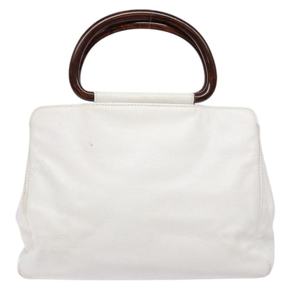 Chanel Vintage Wooden Ring Tote Leather, WHITE, LEATHER, Tote bag