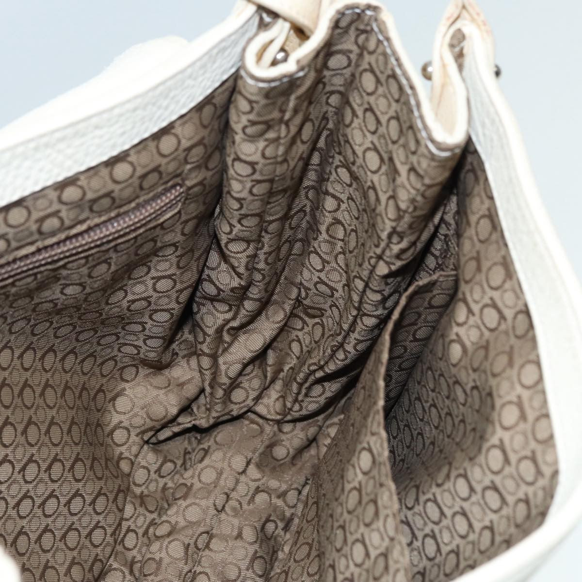Salvatore Ferragamo Gancini Shoulder Bag Leather, White, Leather, Handbag