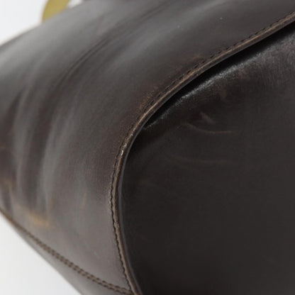 Celine Circle logo Leather, BROWN, LEATHER, Shoulder bag