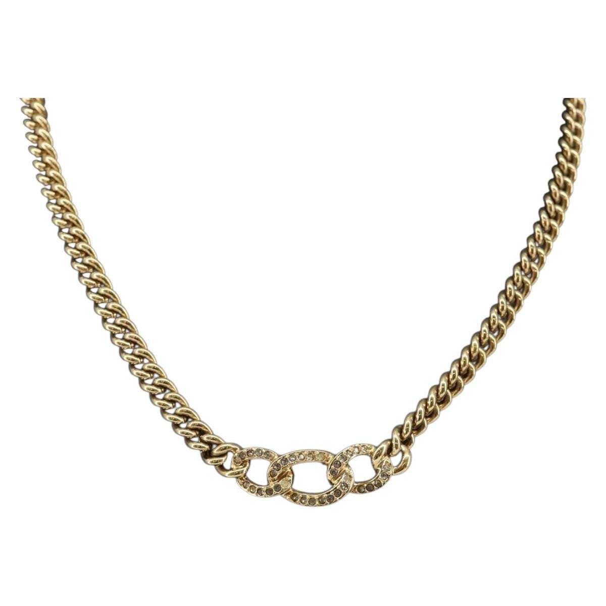 Christian Dior CD Chain Link Necklace Metal with Crystals, GOLD, METAL, Necklace