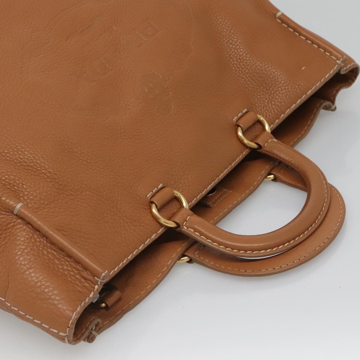 Prada Embossed Logo Convertible Open Tote Vitello Daino, BROWN, LEATHER, Tote bag