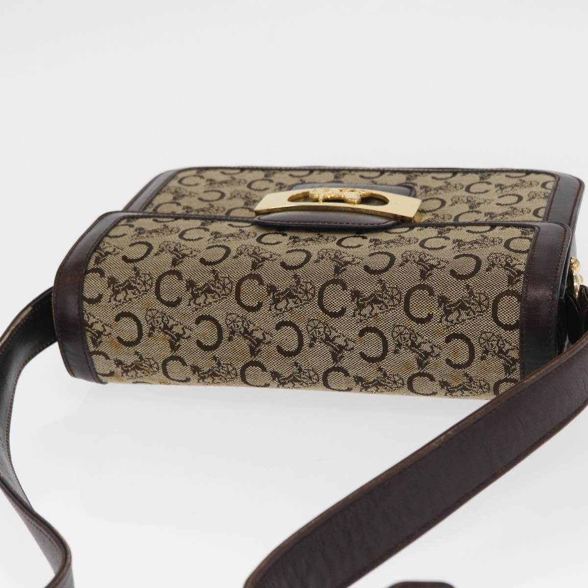 Celine Vintage Horse Carriage C Macadam Shoulder Bag Canvas and Leather, BEIGE, CANVAS, Shoulder bag