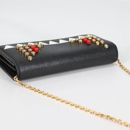 Fendi Monster Wallet on Chain Studded Leather, BLACK, LEATHER, Wallets