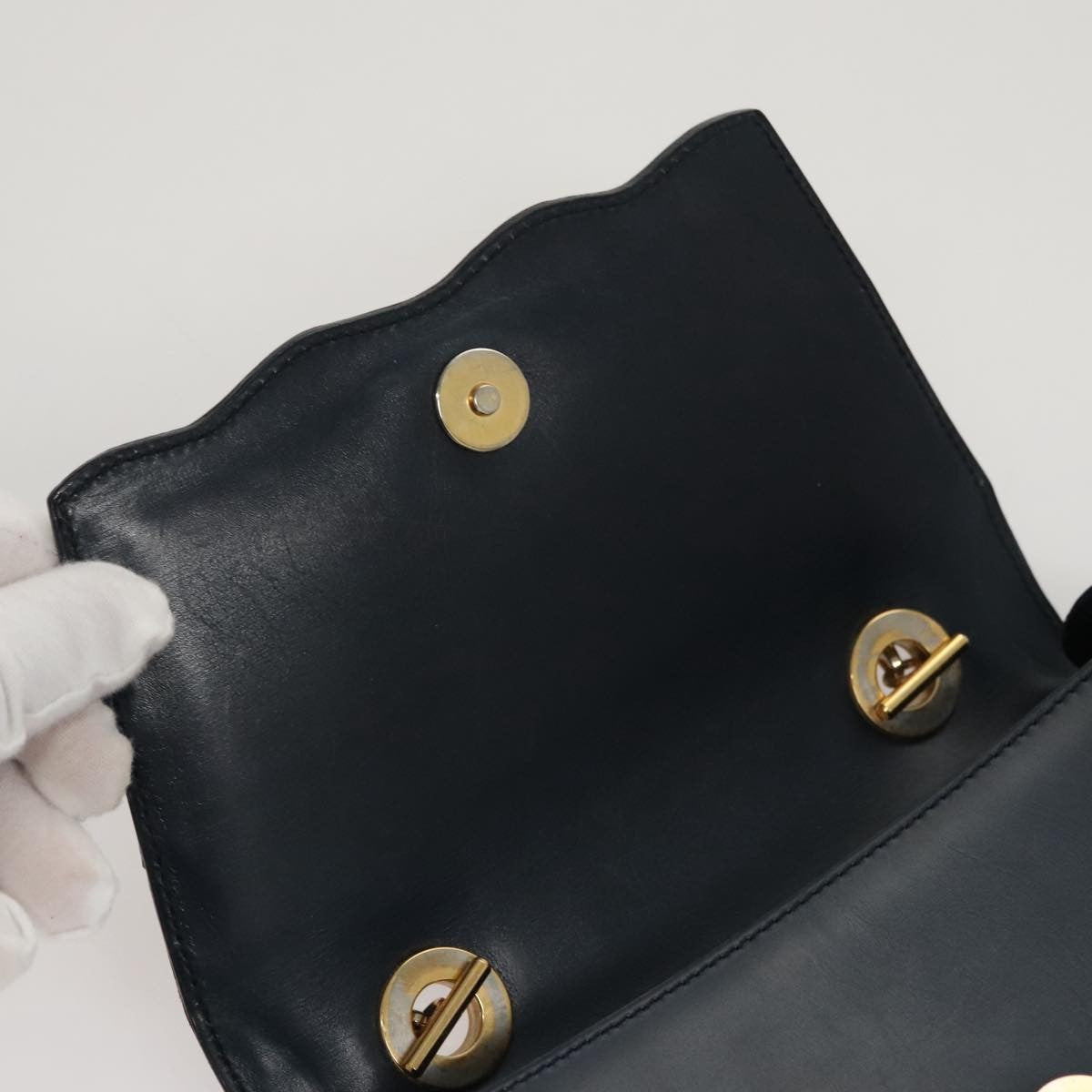 Celine Circle Logo Handbag Leather, NAVY, LEATHER, Handbag