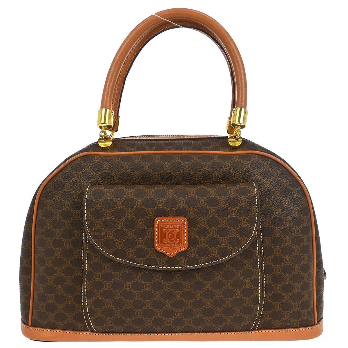 Celine Vintage Macadam Handbag Canvas and Leather, BROWN, CANVAS, Handbag