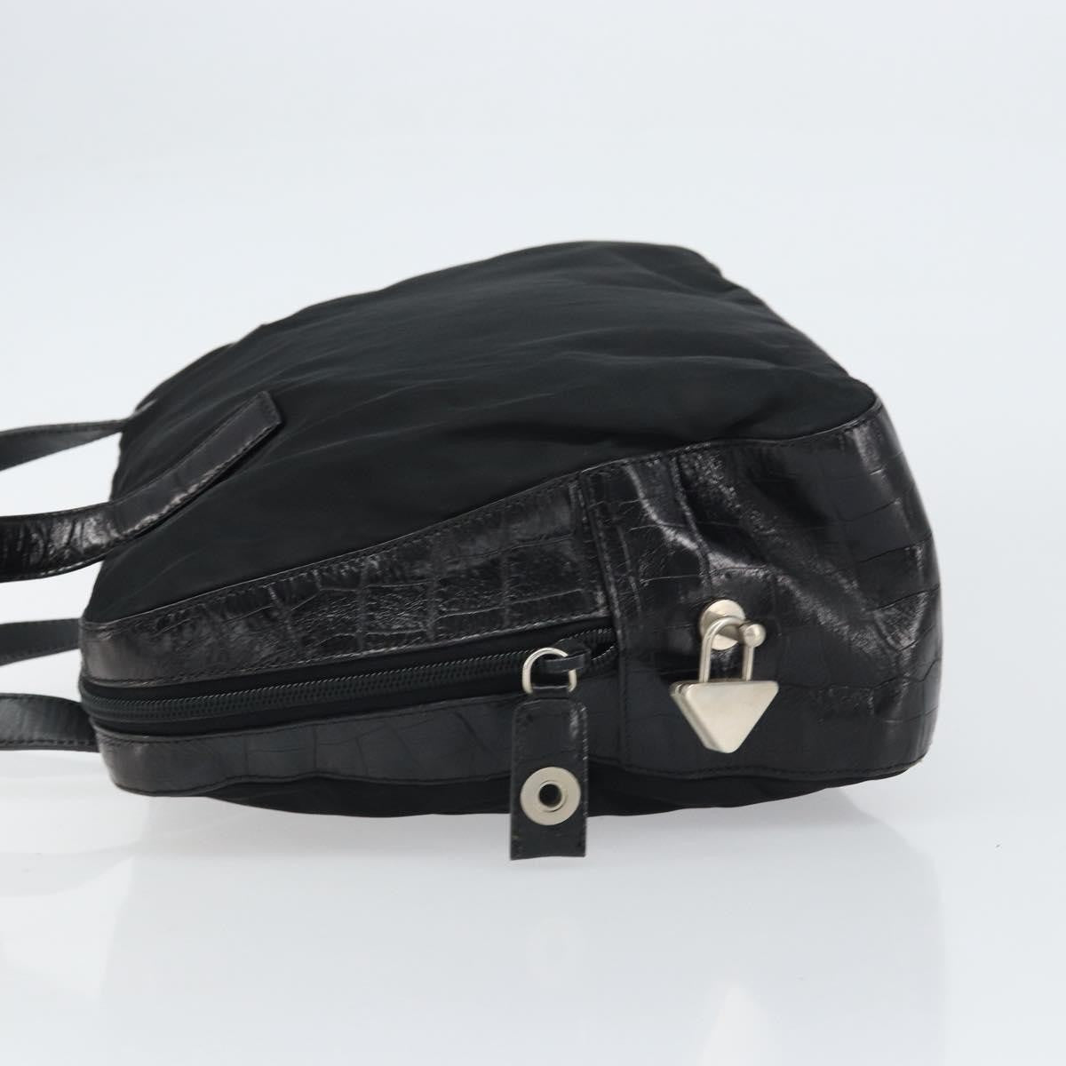 Prada Vintage Shoulder Bag Nylon and Leather, BLACK, NYLON, Shoulder bag