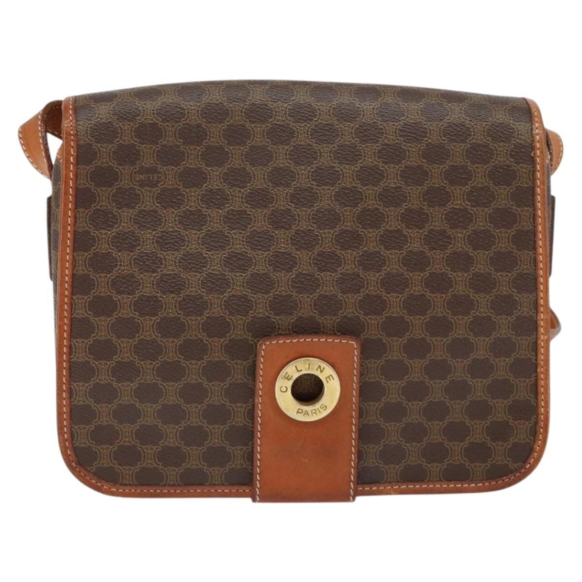 Celine Vintage Macadam Shoulder Bag Canvas and Leather, BROWN, CANVAS, Shoulder bag