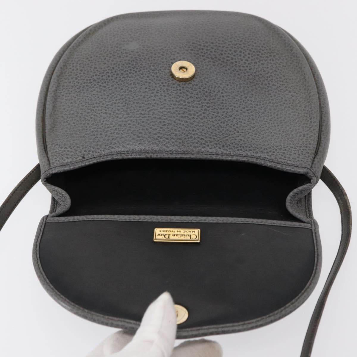Christian Dior Vintage CD Logo Shoulder Bag Leather, GRAY, LEATHER, Shoulder bag