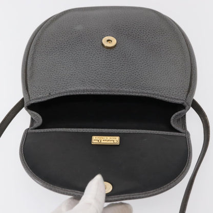 Christian Dior Vintage CD Logo Shoulder Bag Leather, GRAY, LEATHER, Shoulder bag
