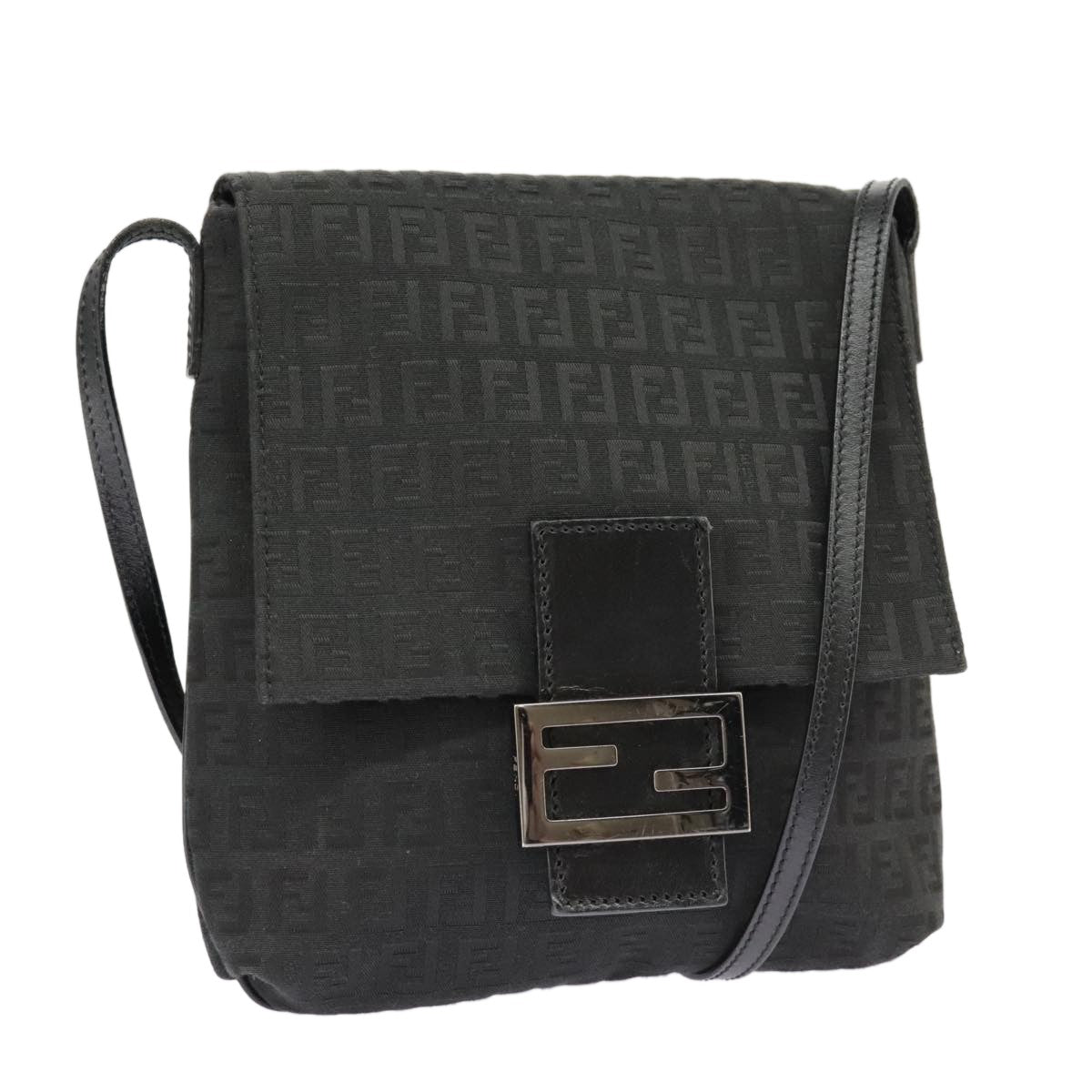 Fendi Mamma Baguette Shoulder Bag Canvas, BLACK, CANVAS, Shoulder bag