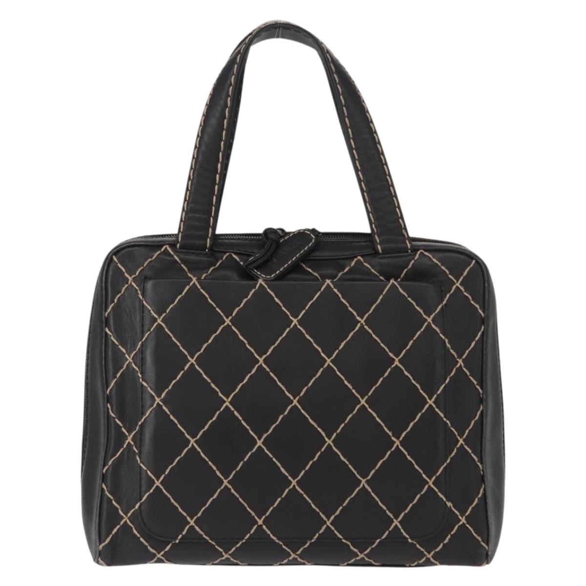 Chanel Surpique Zip Around Satchel Quilted Leather, BLACK, LEATHER, Handbag