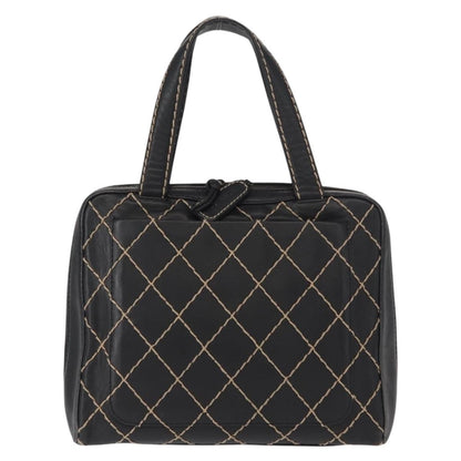 Chanel Surpique Zip Around Satchel Quilted Leather, BLACK, LEATHER, Handbag