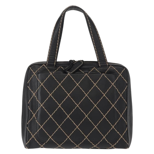 Chanel Surpique Zip Around Satchel Quilted Leather, BLACK, LEATHER, Handbag