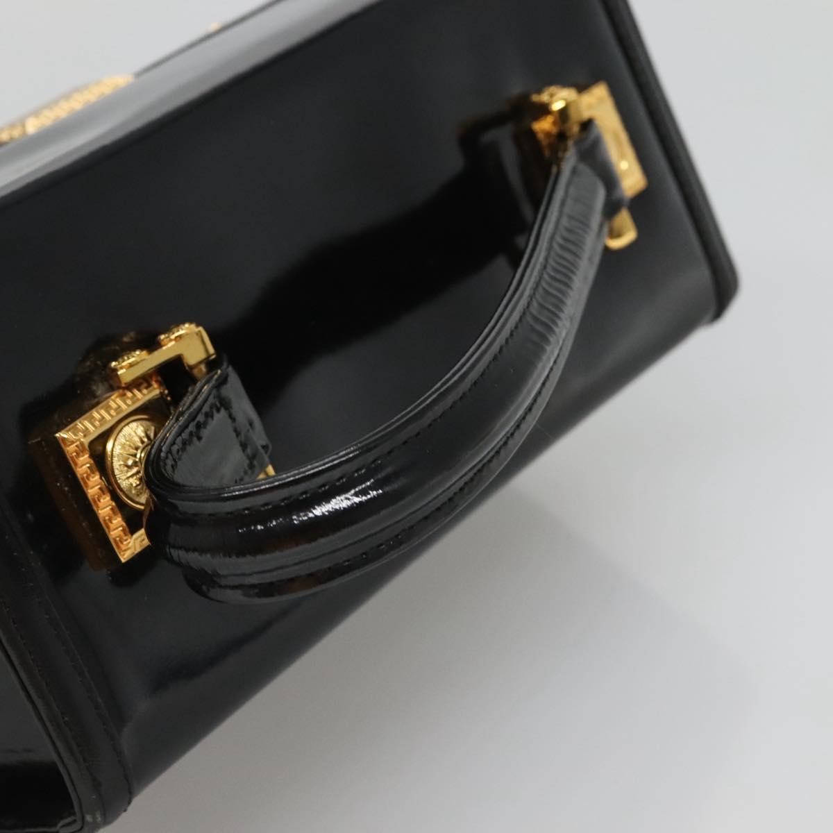 Versace Vintage Box Handle Bag Patent, BLACK, PATENT_LEATHER, Handbag