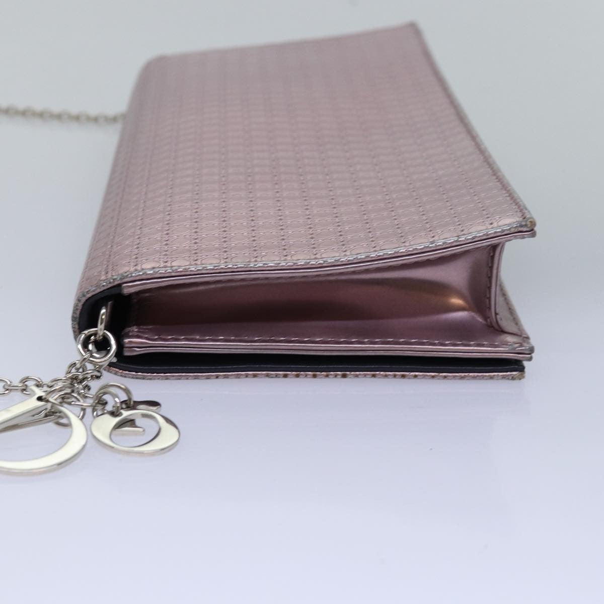 Christian Dior Lady Dior Croisiere Chain Wallet Micro Cannage Metallic Calfskin, PINK, LEATHER, Shoulder bag