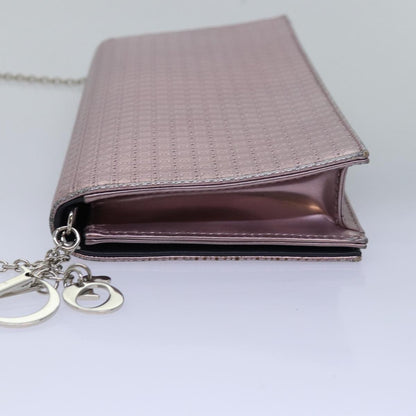 Christian Dior Lady Dior Croisiere Chain Wallet Micro Cannage Metallic Calfskin, PINK, LEATHER, Shoulder bag