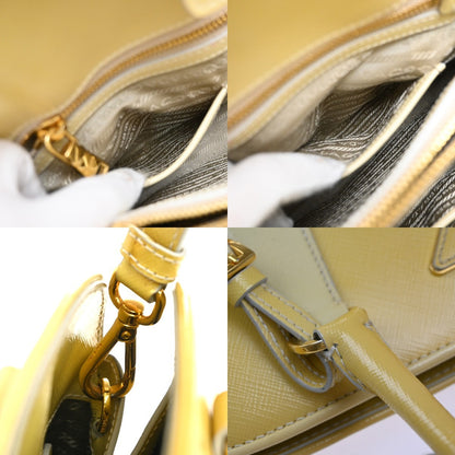 Prada Open Promenade Bag Saffiano Leather, Yellow, Leather, Handbag