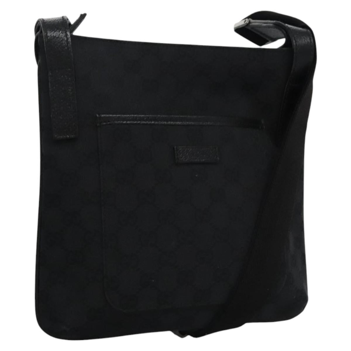 Gucci Vintage Flat Messenger Bag GG Canvas, BLACK, CANVAS, Shoulder bag