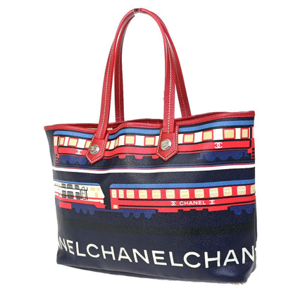 Chanel Le Train Tote Printed Coated Canvas, NAVY, CANVAS, Tote bag