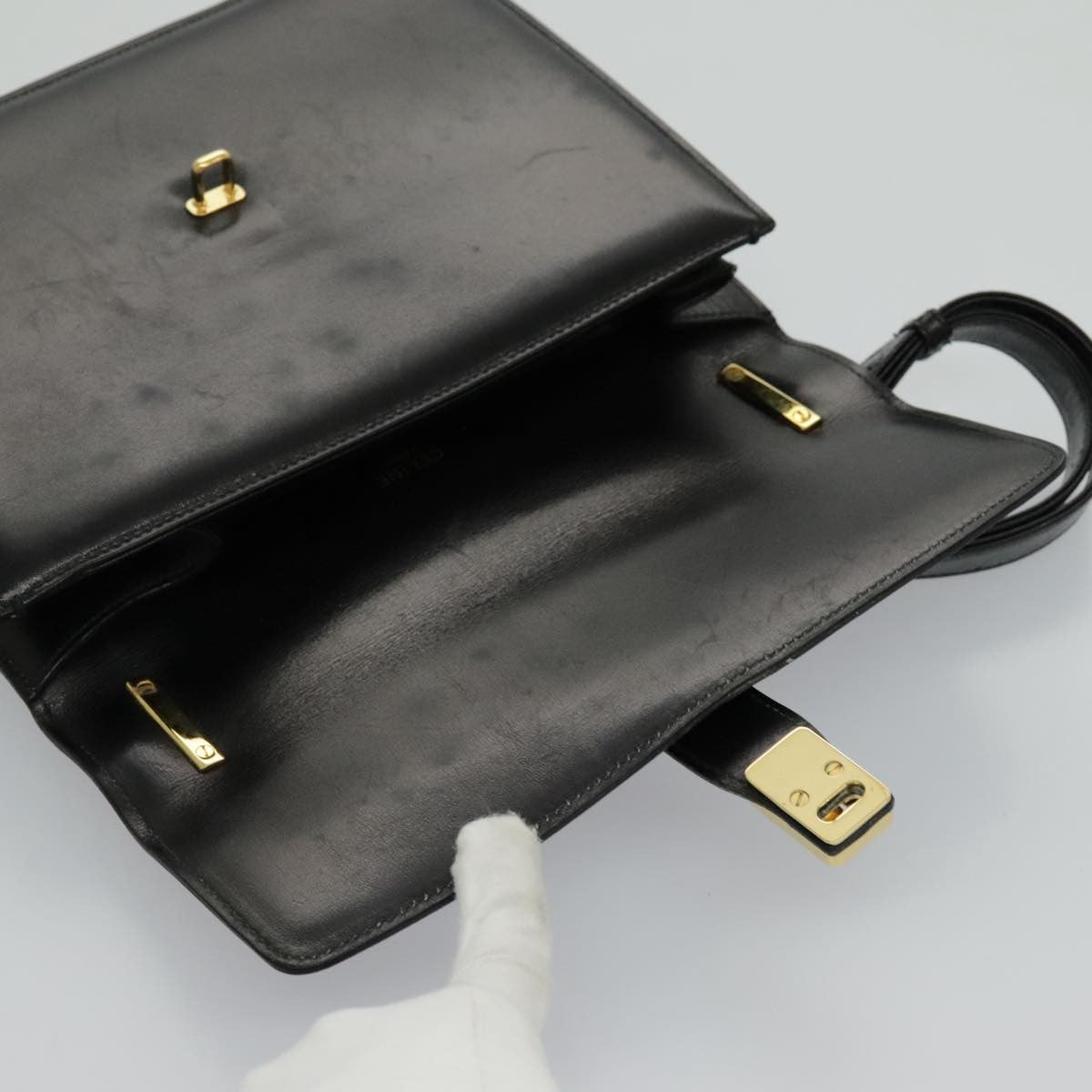 Celine Shoulder Bag Leather, BLACK, LEATHER, Shoulder bag