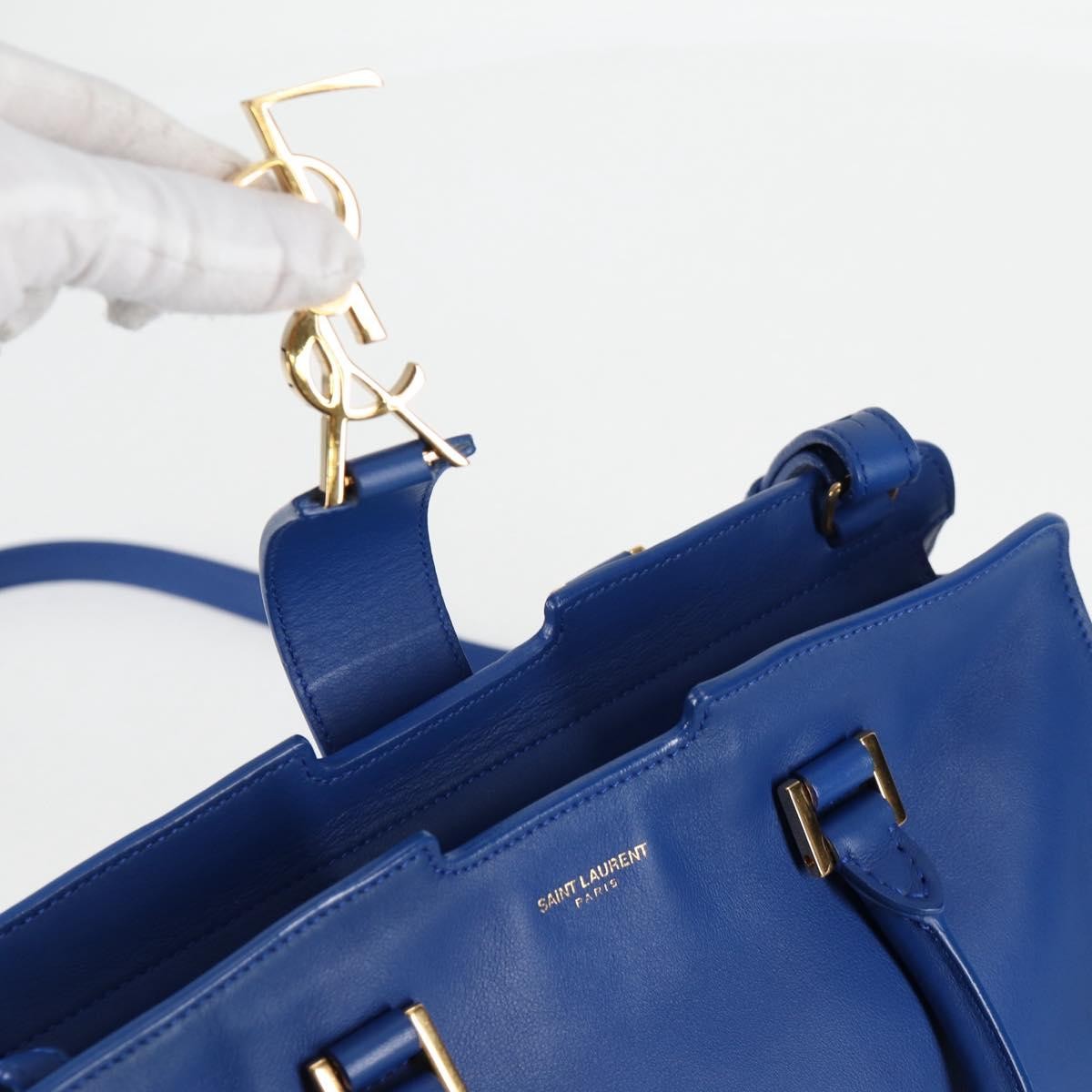 Saint Laurent Monogram Cabas Leather, BLUE, LEATHER, Handbag